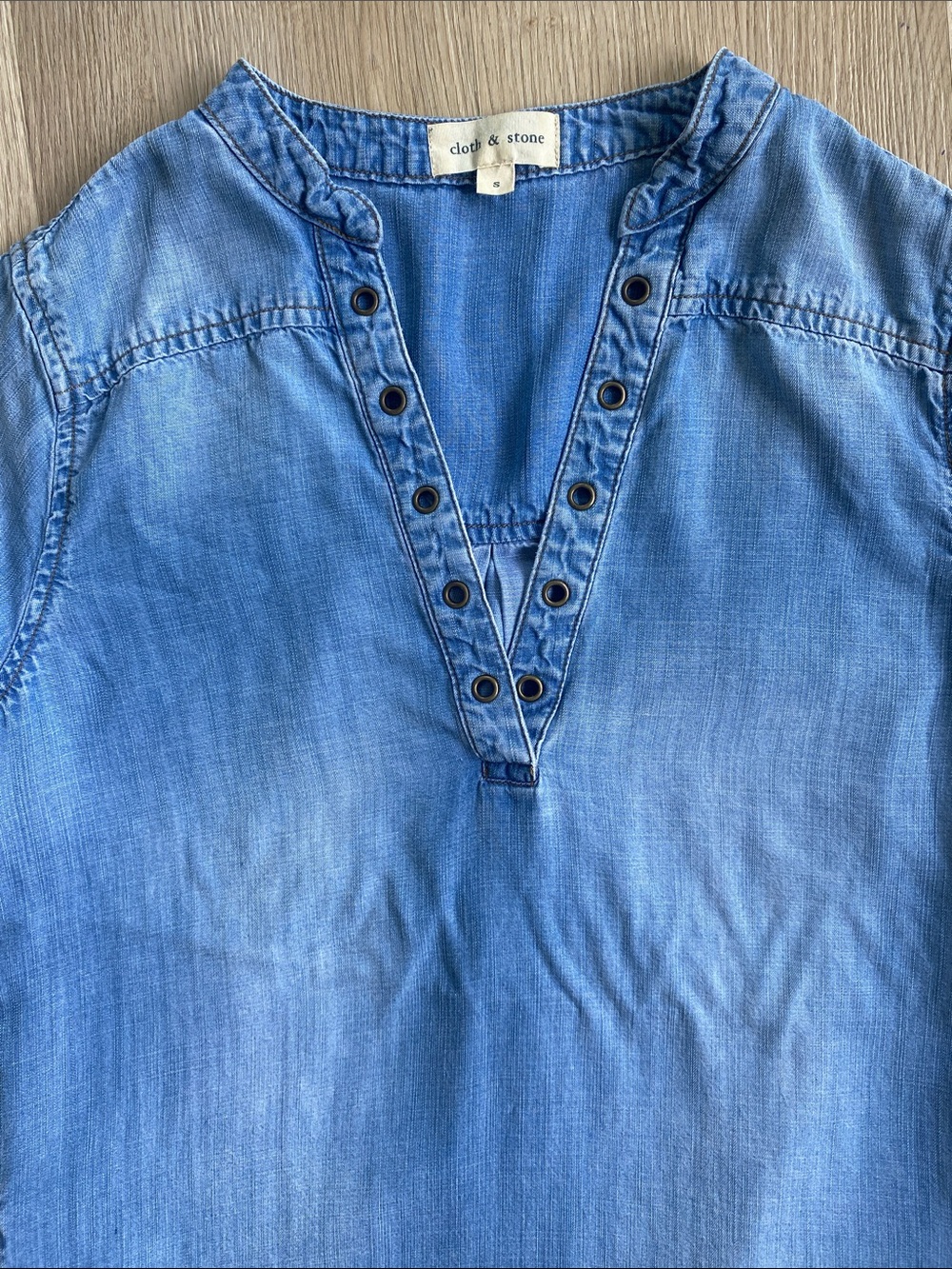 Cloth & Stone Chambray Tunic Dress Small Blue Lyocell Shift Dress Boho Casual - Picture 3 of 10